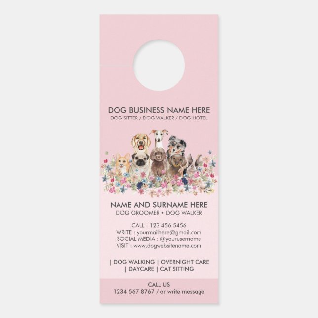 ピンクの犬 ドアノブサイン (正面)