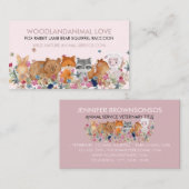 ピンクの狐 ウサギ ヒツジ クマ リス 獣医 名刺 (正面/裏面)