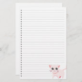 ピンクの猫が並ぶ文房具 便箋 (正面/裏面)