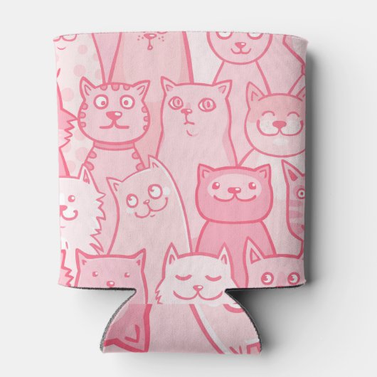 ピンクの猫が可愛らしいシームレスパターン。 缶クーラー (裏面)
