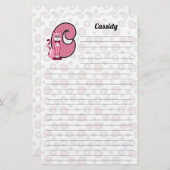 ピンクの猫が「C」を並べた 便箋 (正面/裏面)