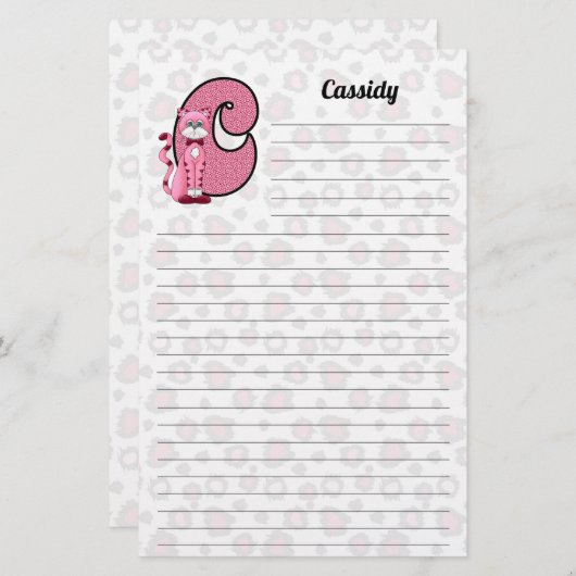 ピンクの猫が「C」を並べた 便箋 (正面/裏面)