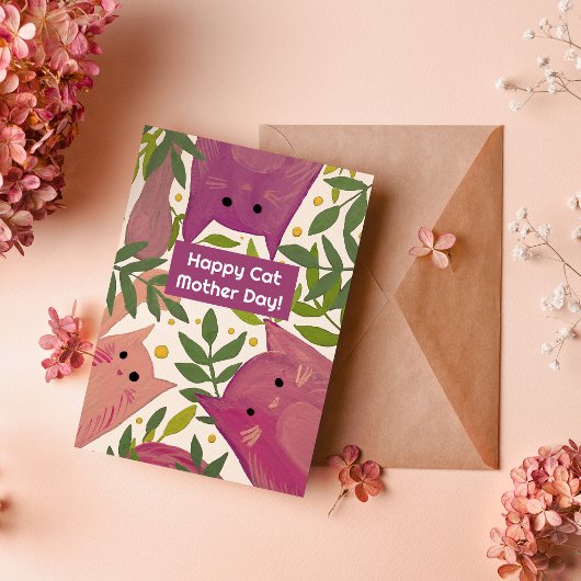 ピンクの猫と枝ハッピーキャットマザーの日 シーズンカード