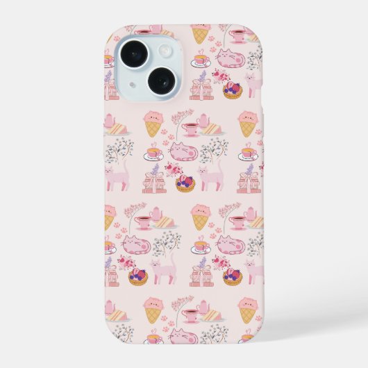 ピンクの猫のあったかさ iPhone 15ケース (裏面)