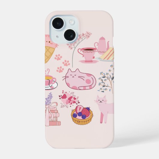 ピンクの猫のあったかさ iPhone 15ケース (裏面)