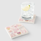 ピンクの猫のぬくもり ストーンコースター (横)