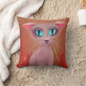 ピンクの猫のアニメ、デジタルペインティング クッション (ブランケット)