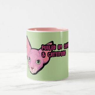 ピンクの猫のコーヒータイム ツートーンマグカップ