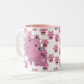 ピンクの猫のコーヒーマグ ツートーンマグカップ (正面左)