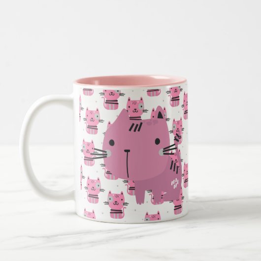 ピンクの猫のコーヒーマグ ツートーンマグカップ (左)