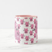 ピンクの猫のコーヒーマグ ツートーンマグカップ (中央)