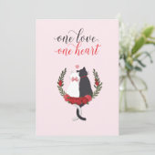 ピンクの猫のハートバレンタイン シーズンカード (スタンド正面)