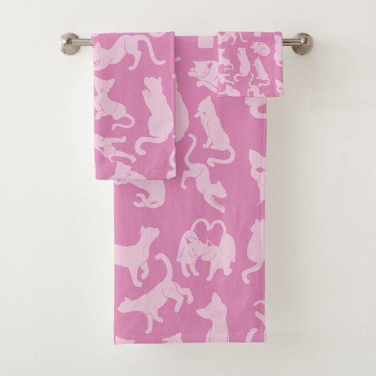 ピンクの猫のパターン バスタオルセット (インサイチュ)