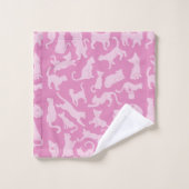 ピンクの猫のパターン バスタオルセット (ウォッシュタオル)