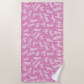 ピンクの猫のパターン ビーチタオル (正面)