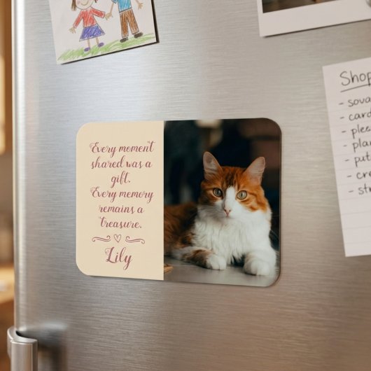 ピンクの猫のペット写真と名前入りお悔やみカード マグネット