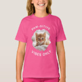 ピンクの猫の写真入りTシャツ 女子 ガールズ Tシャツ (正面)