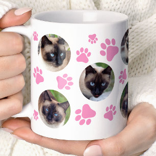 ピンクの猫の肉球の8枚フォトコラージュ コーヒーマグカップ