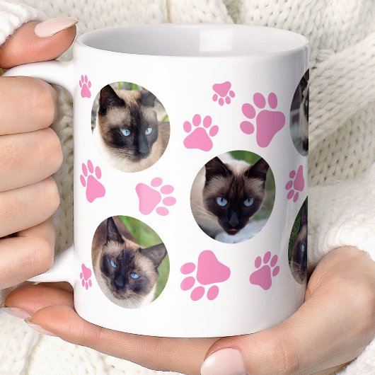 ピンクの猫の肉球の8枚フォトコラージュ コーヒーマグカップ