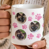 ピンクの猫の肉球の8枚フォトコラージュ コーヒーマグカップ
