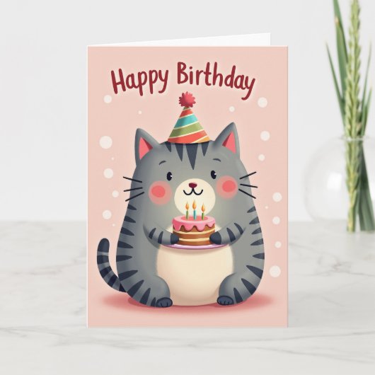 ピンクの猫の誕生日カード カード (正面)