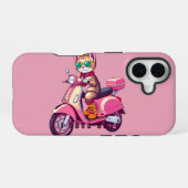 ピンクの猫の騎手 iPhone 16ケース (裏面横)