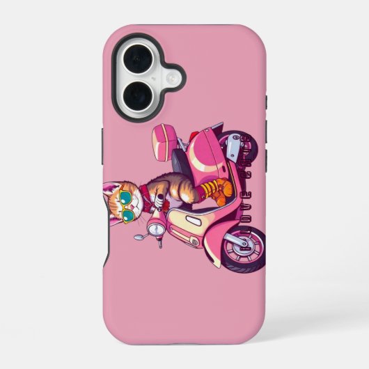 ピンクの猫の騎手 iPhone 16ケース (裏面)