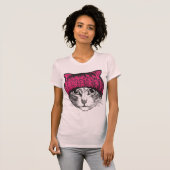 ピンクの猫のPussyhatレディースワイシャツ Tシャツ (正面フル)
