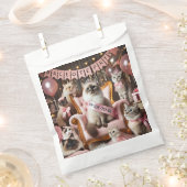 ピンクの猫テーマの独身パーティー フェイバーバッグ (クリップ留めされた状態)