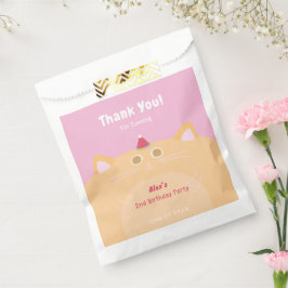 ピンクの猫パーティーハット付きバースデーお菓子袋 フェイバーバッグ