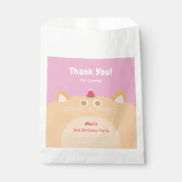 ピンクの猫パーティーハット付きバースデーお菓子袋 フェイバーバッグ
