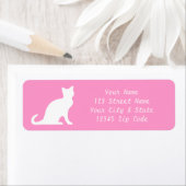ピンクの猫ラベルとエレガント差出人住所文字 ラベル (インサイチュ)