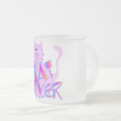 ピンクの猫好きのTシャツおよびギフト フロストグラスマグカップ (正面右)