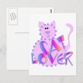 ピンクの猫好きのTシャツおよびギフト ポストカード (正面/裏面)