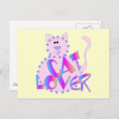 ピンクの猫好きのTシャツおよびギフト ポストカード (正面/裏面)