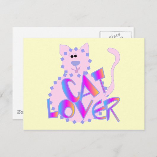 ピンクの猫好きのTシャツおよびギフト ポストカード (正面/裏面)