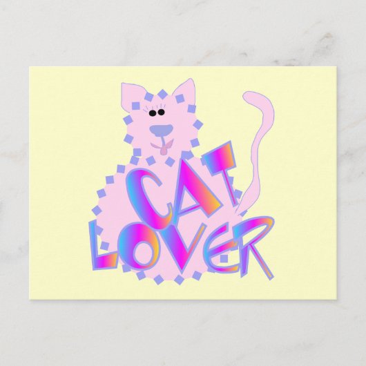 ピンクの猫好きのTシャツおよびギフト ポストカード (正面)