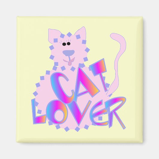 ピンクの猫好きのTシャツおよびギフト マグネット (正面)