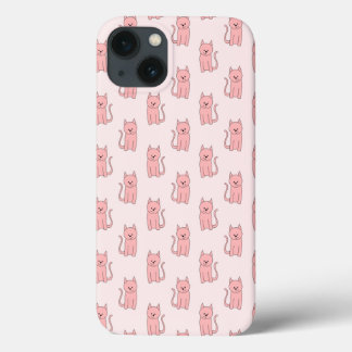 ピンクの猫。パターン iPhone 13ケース