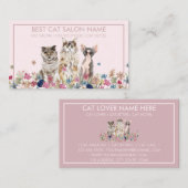 ピンクの猫 花フレーム ペット 名刺 (正面/裏面)