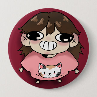 ピンクの猫Tシャツを着たかわいいちびキャラの缶バッジ 缶バッジ