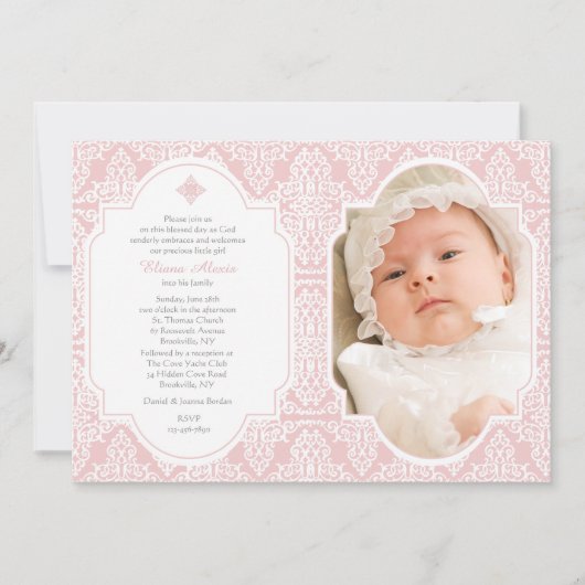 ピンクの献身的な宗教的な写真招待状 招待状 (正面)