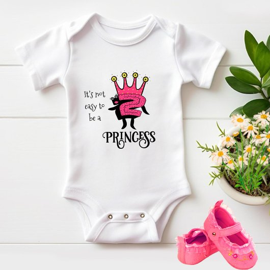 ピンクの王冠に数字の2 ベビーボディスーツ