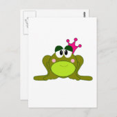 ピンクの王冠の漫画とカエルのプリンセス ポストカード (正面/裏面)