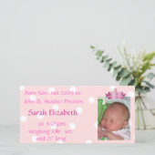 ピンクの王冠の誕生発表の写真カード 案内状 (スタンド正面)