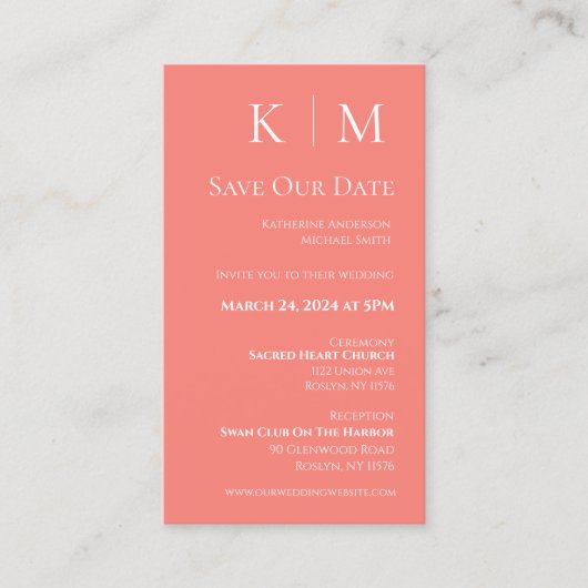 ピンクの珊瑚と白モダンい – 日付を保存 –  名刺 (正面)