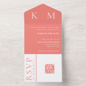 ピンクの珊瑚と白モノグラムモダンの結婚-s- オールインワン招待状 (内側)