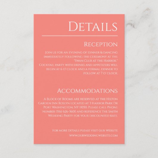 ピンクの珊瑚と白結婚の詳細- エンクロージャーカード (正面)