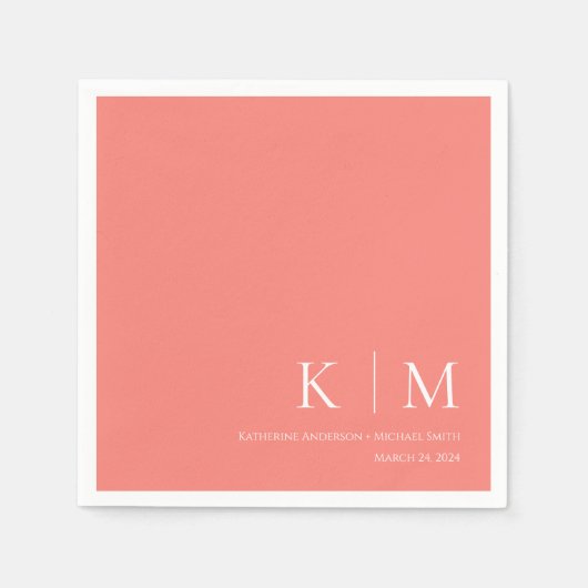 ピンクの珊瑚と結婚白の –  スタンダードカクテルナプキン (正面)