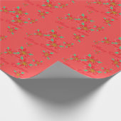 ピンクの珊瑚と赤いポインセチア ラッピングペーパー (角)